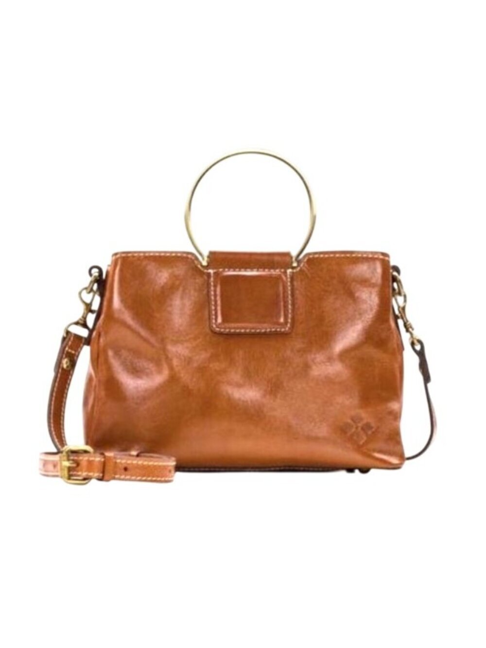 Patricia Nash Empoli Leather Satchel warm Brown Gold Hardware Crossbody & Top Ha